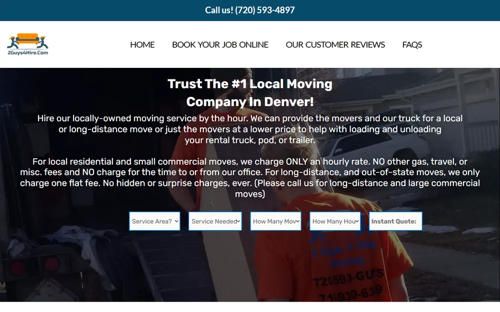 2 Guys 4 Hire Professional Moving homepage