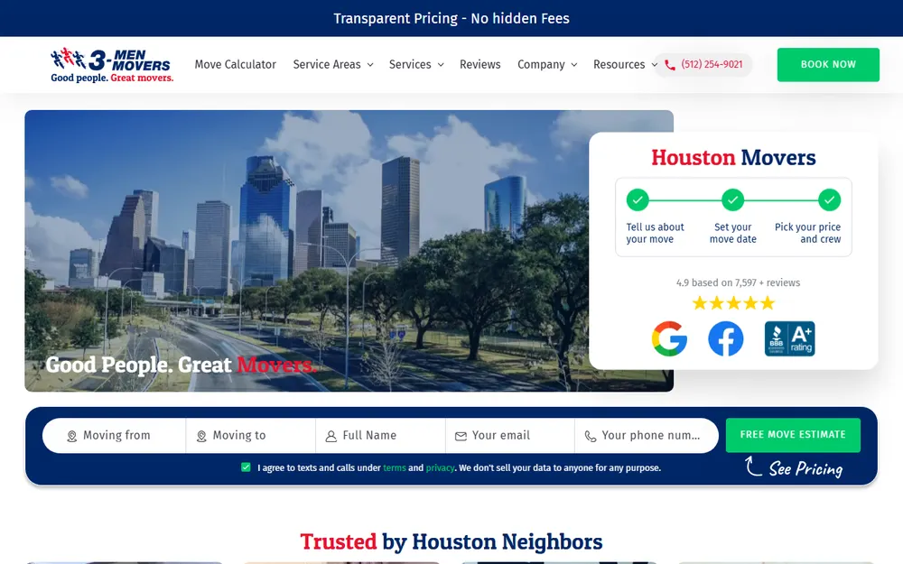 3 Men Movers Houston homepage