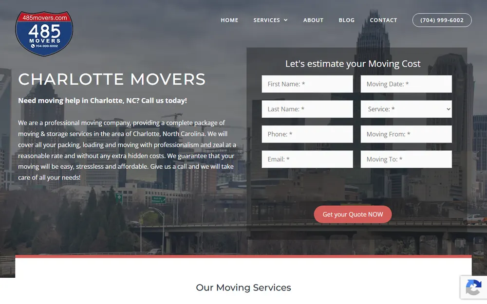 485 Movers Charlotte homepage