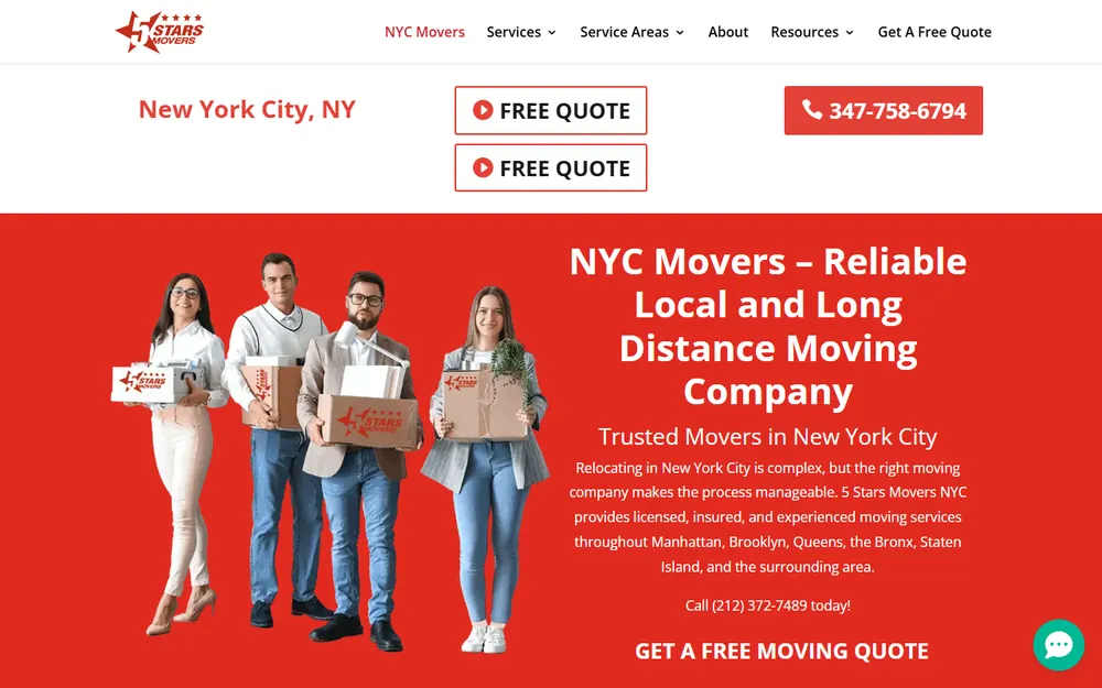 5 Stars Movers NYC homepage