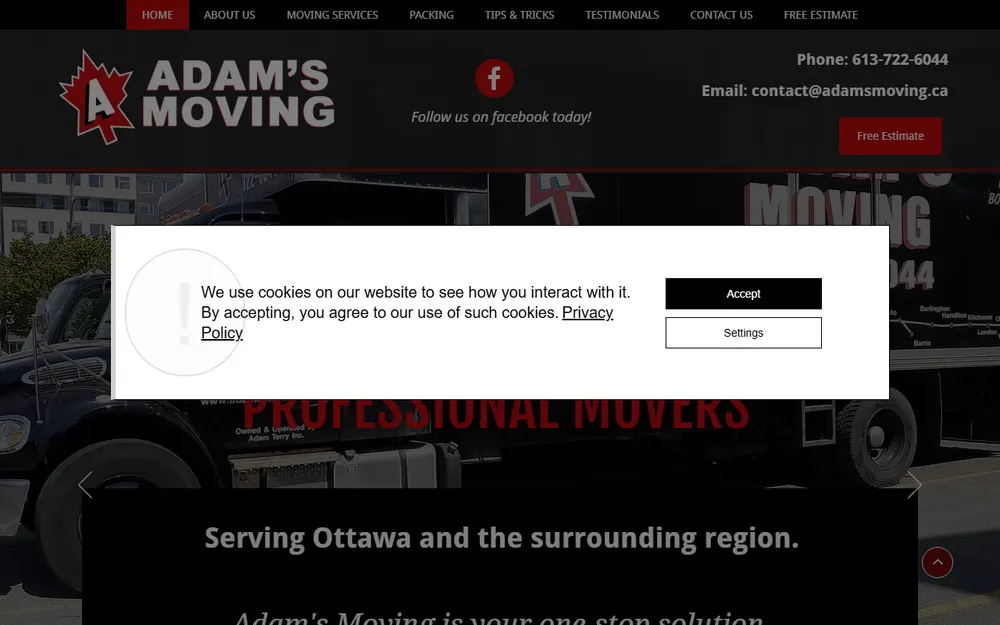 A Adam's Moving homepage