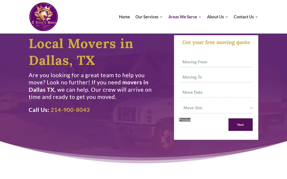 A Kings Sons Moving Company homepage