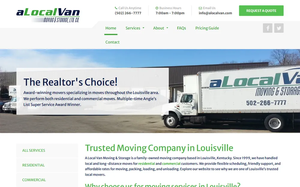 A Local Van Moving & Storage homepage