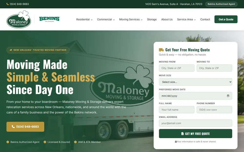 A Maloney Moving & Storage homepage