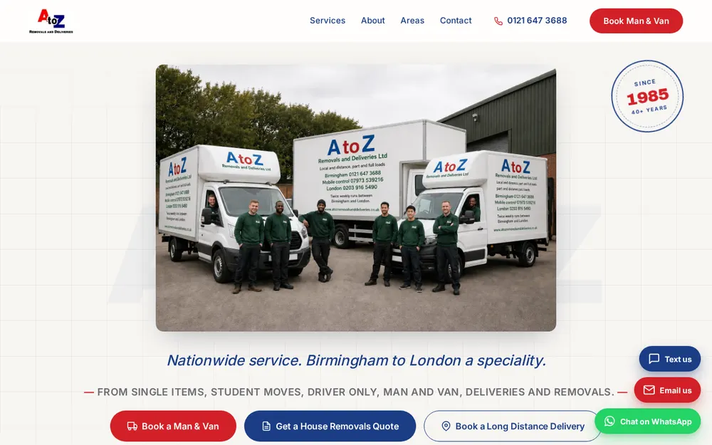 A to Z Removals homepage