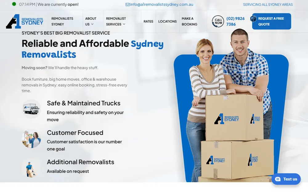 A1 Removalists Sydney homepage