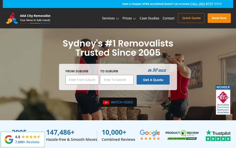 AAA City Removalist Sydney homepage