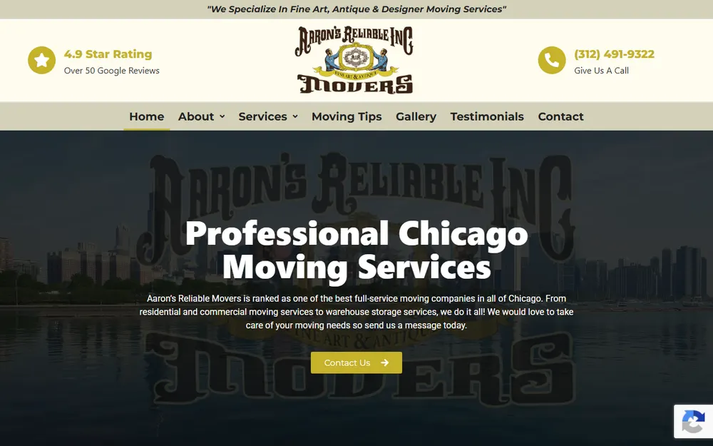 Aaron's Reliable Movers homepage