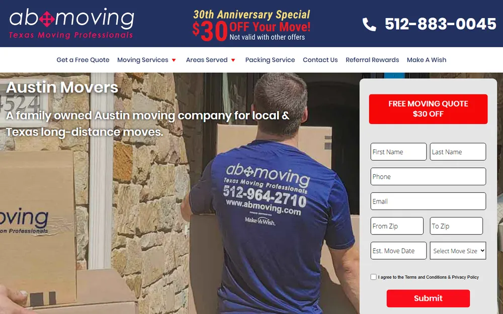 AB Moving Austin homepage