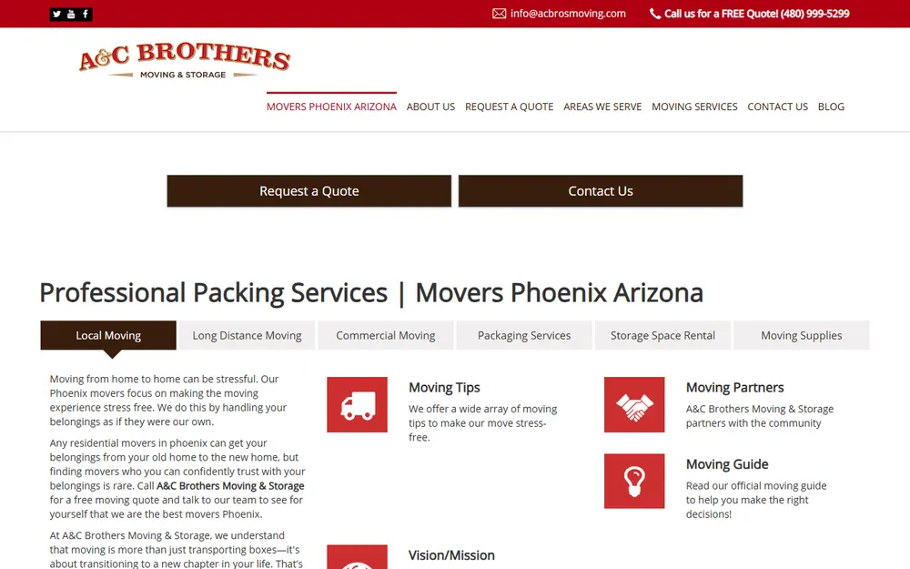 A&C Brothers Moving & Storage homepage