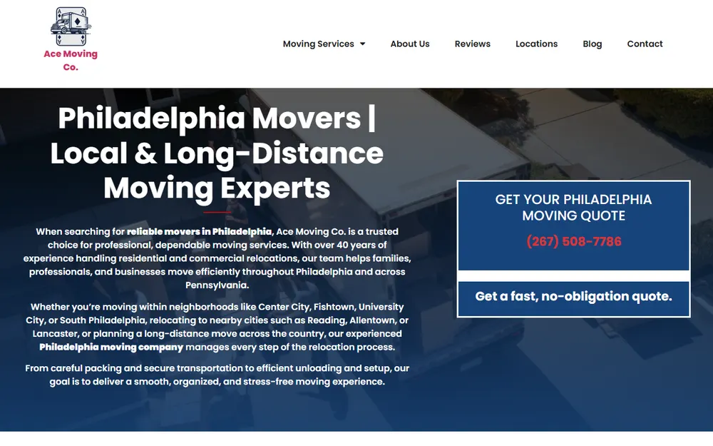 Ace Movers Philadelphia Local & Long Distance Moving Company homepage