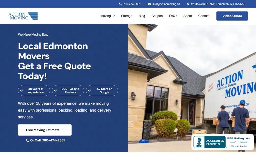 Action Moving and Storage homepage