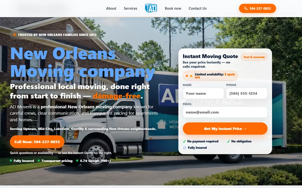 AD Movers homepage