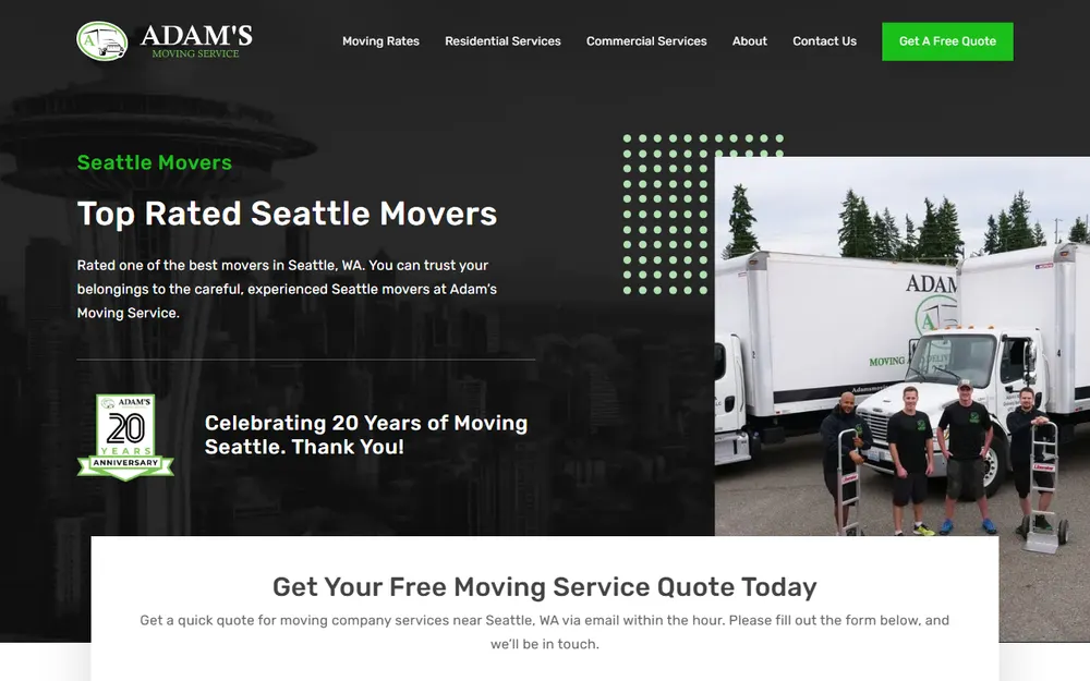 Adam's Moving Service homepage