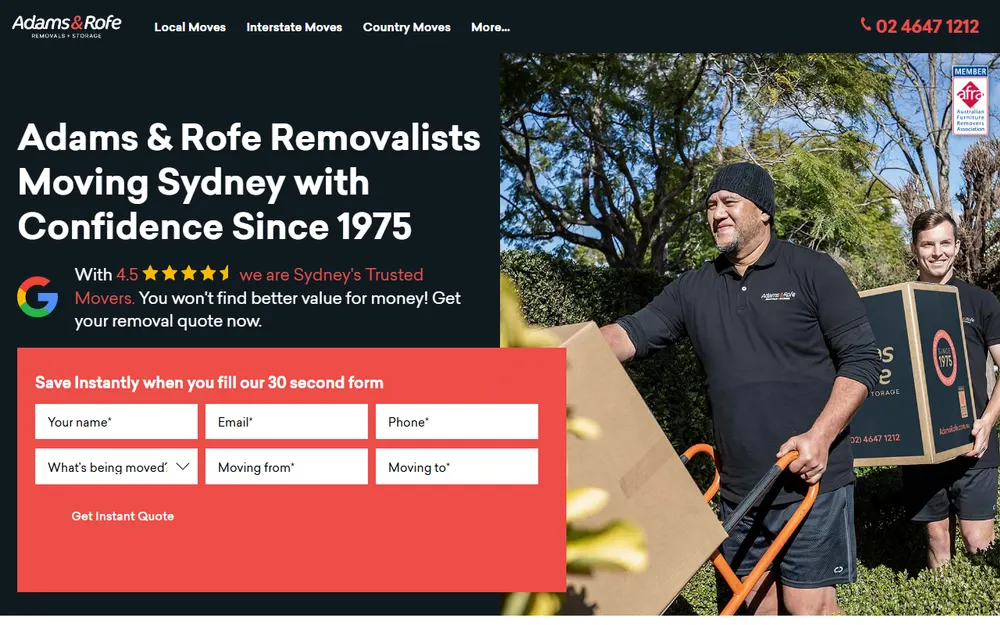Adams & Rofe Removals and Storage Sydney homepage