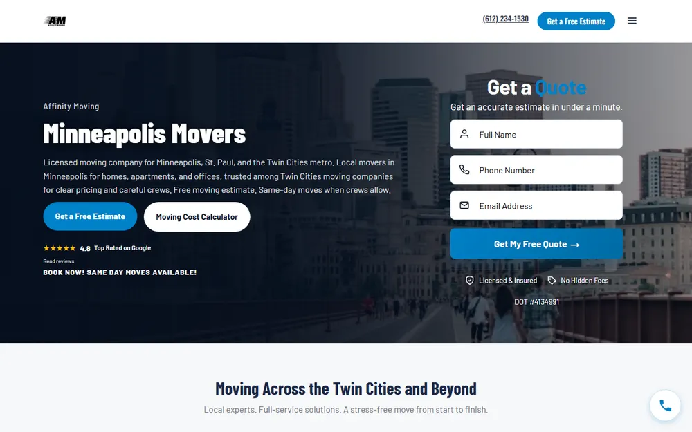 Affinity Moving homepage