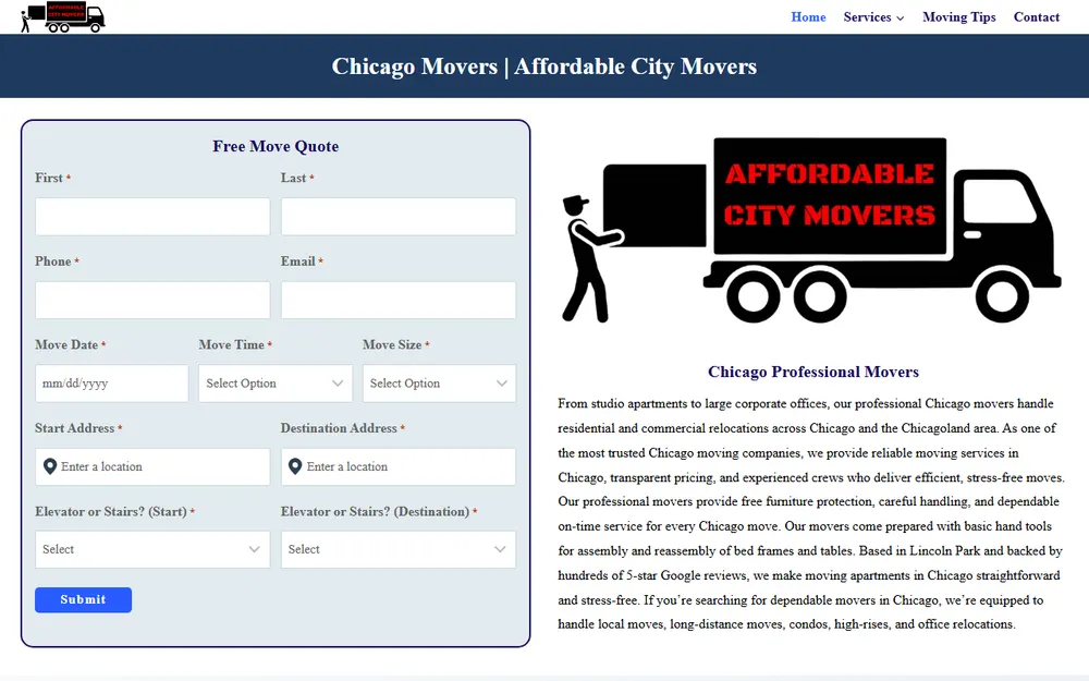 Affordable City Movers Chicago homepage