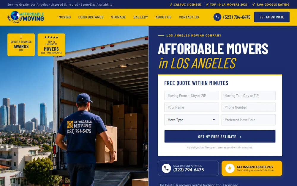 Affordable Moving LLC homepage