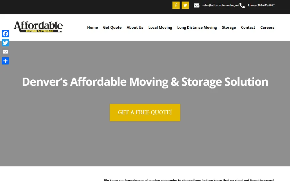 Affordable Moving & Storage homepage