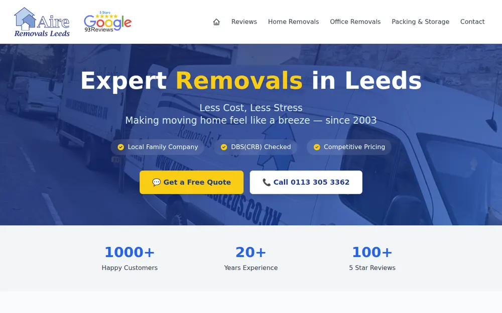 Aire Removals homepage