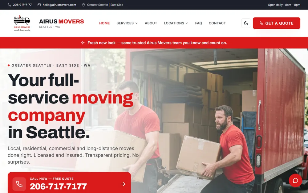 Airus Movers LLC homepage