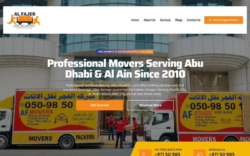 شركة الفجر لنقل الاثاث ابوظبي Al Fajar Movers homepage