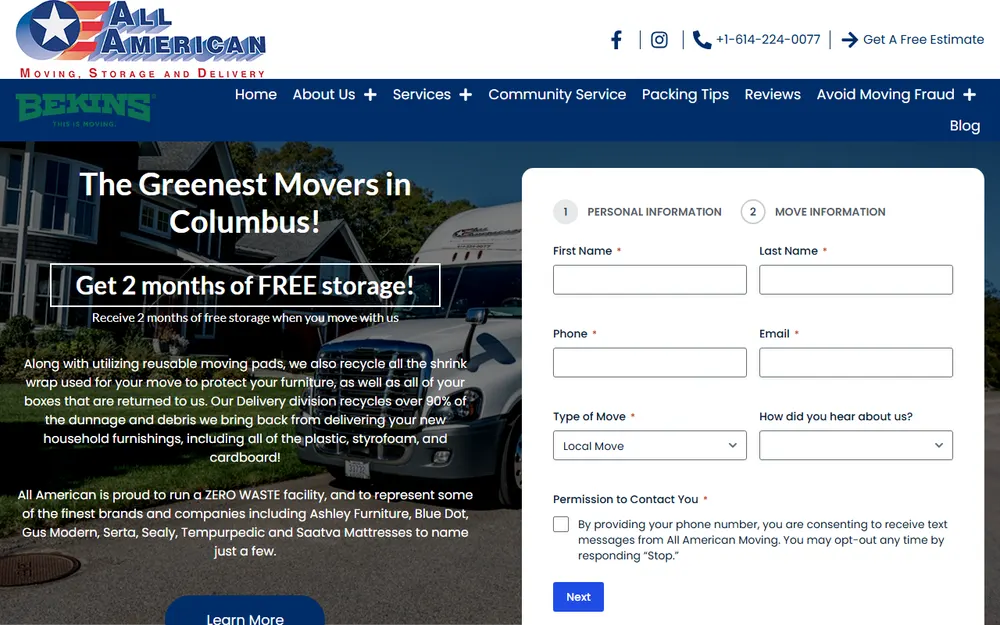 All American Moving and Storage homepage