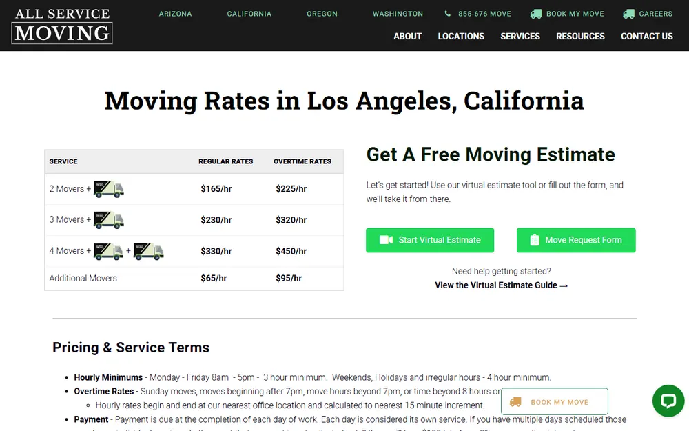 All Service Moving Los Angeles homepage