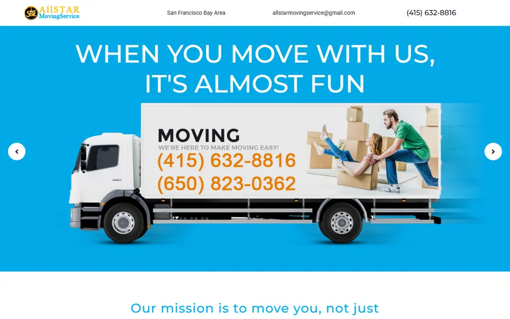 All Star Moving service homepage