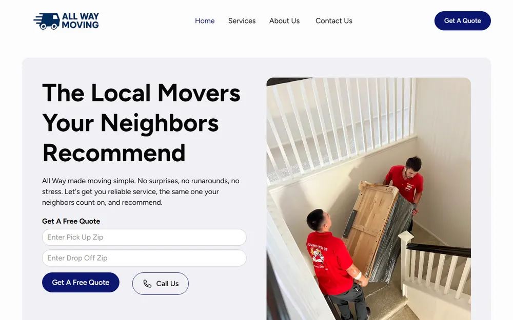 All Way Moving homepage