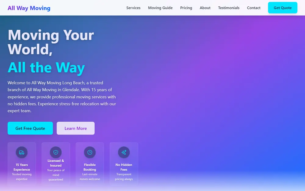 All Way Moving homepage