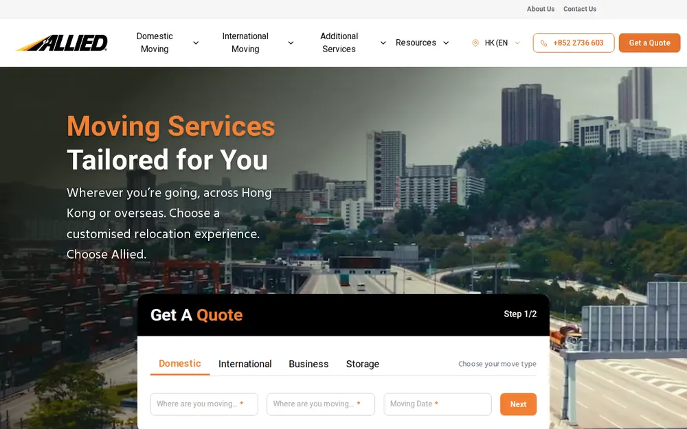 Allied Moving Services Hong Kong homepage