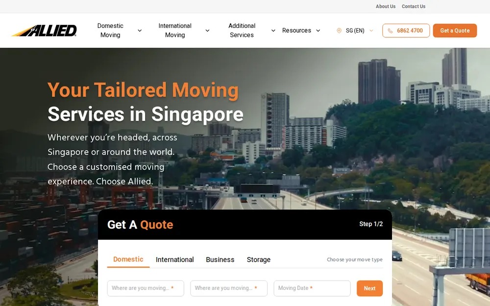 Allied Moving Services Singapore homepage