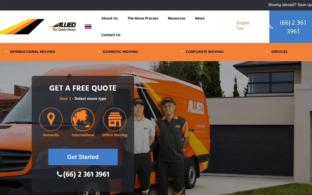 Allied Moving Services Thailand homepage