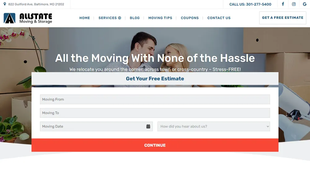 Allstate Moving and Storage Maryland homepage