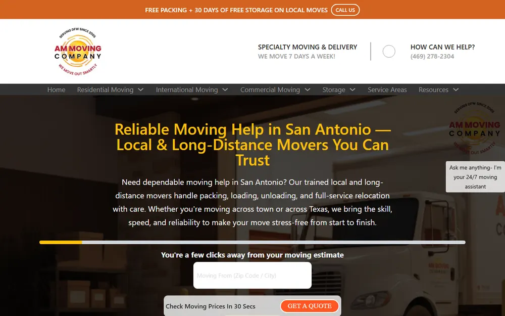 AM Moving Company San Antonio homepage