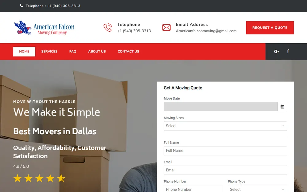 American Falcon Moving Company homepage