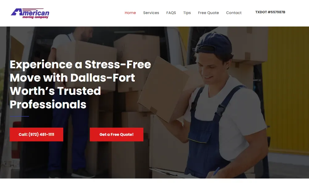 American moving company homepage
