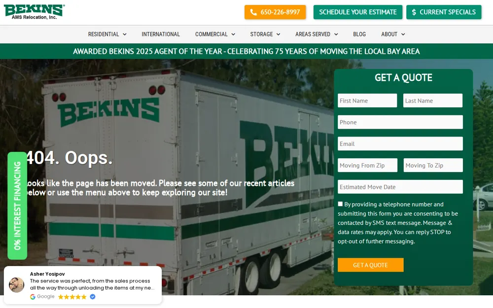 AMS Bekins - Bay Area Movers homepage