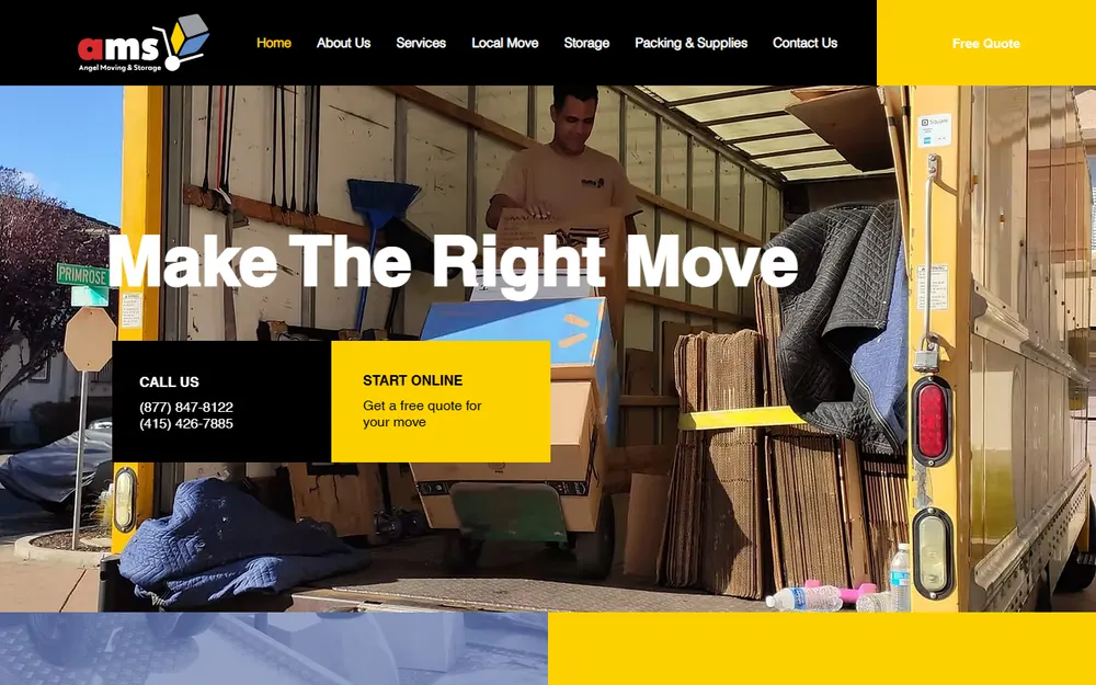 Angel Moving & Storage homepage