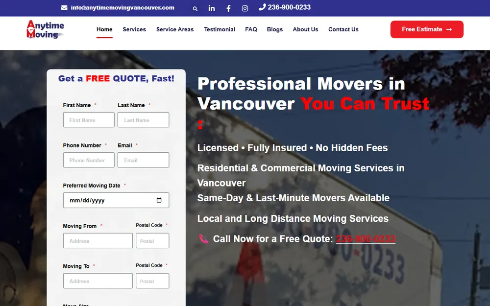 Anytime Moving Services - Vancouver Movers homepage