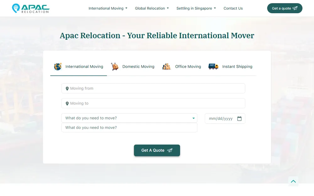 APAC Relocation homepage
