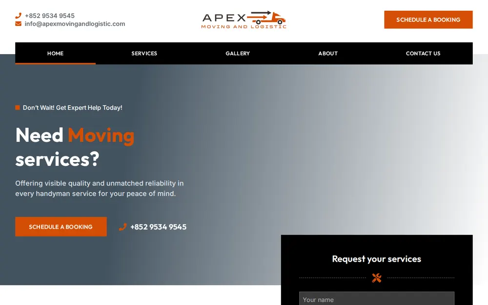 Apex moving and logistics homepage