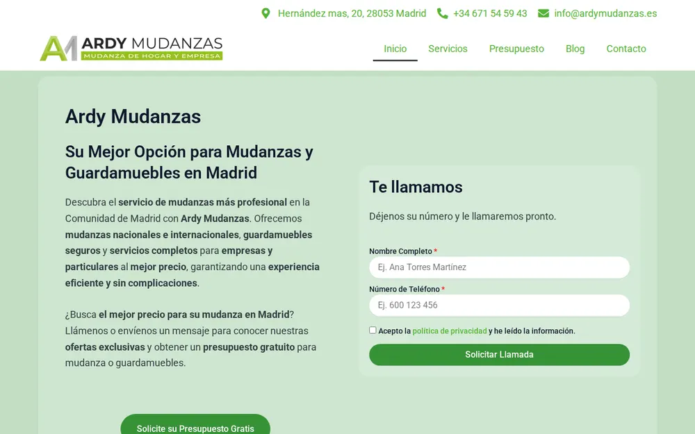 Ardy Mudanzas S.L homepage