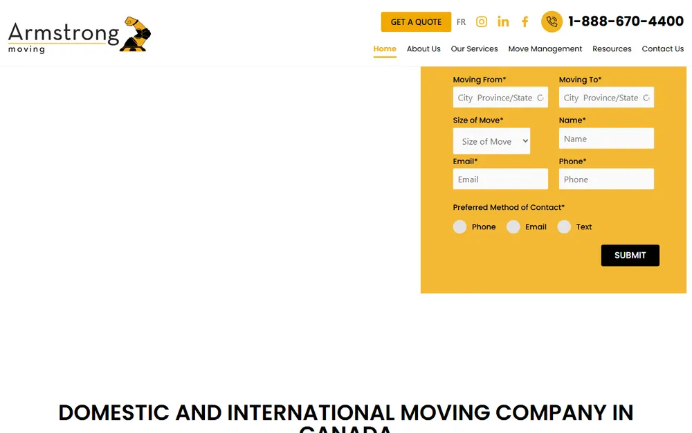 Armstrong Moving homepage