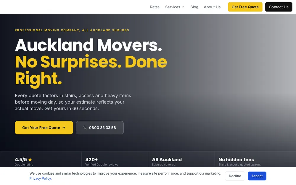 Auckland Movers & Storage homepage