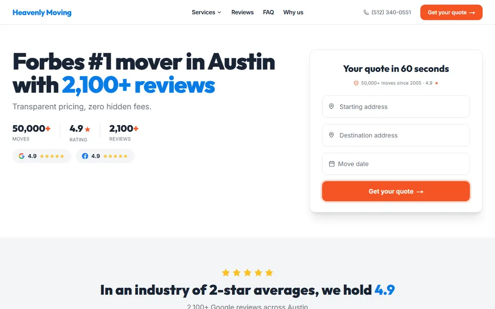Austin Movers - Heavenly Moving homepage