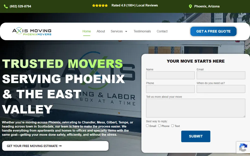 Axis Moving homepage