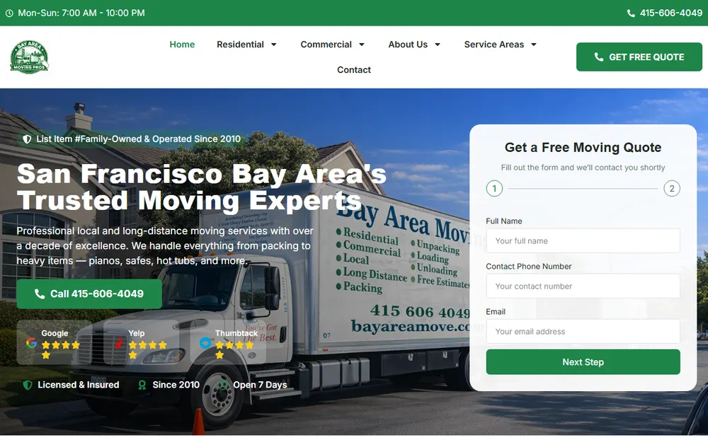 Bay Area Moving Company homepage
