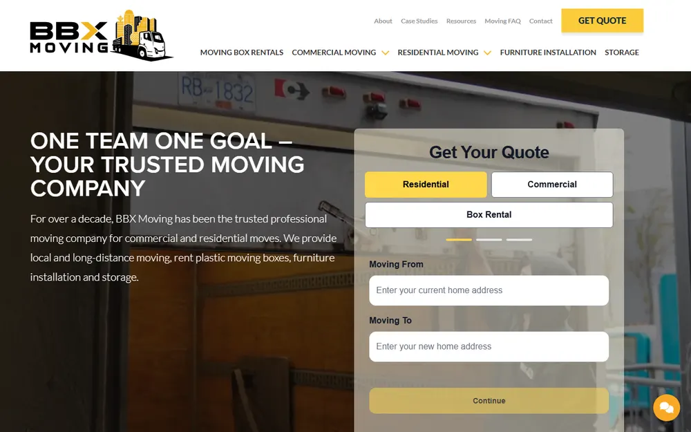 BBX Moving homepage